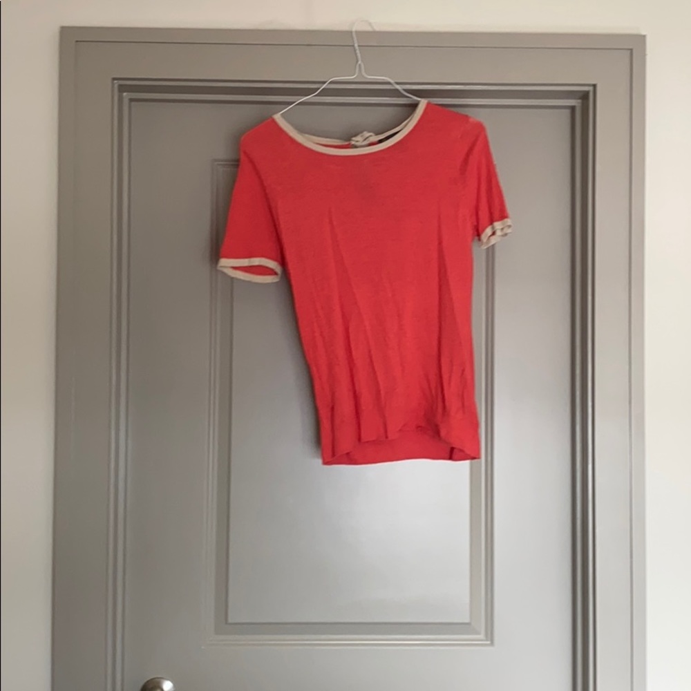 Peach sweater T-shirt with tie in back neck